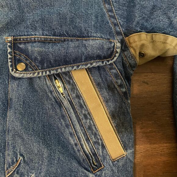 Vintage Distressed Denim Eagles Ridge Bomber Jacket Beige Accents Size XL - Picture 5 of 8